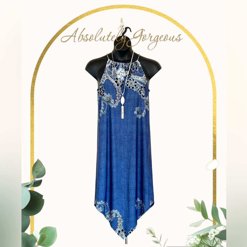 NWT Melissa Paige Size Large Paisley Blue Halter Midi Dress